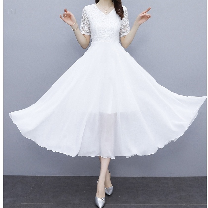 【M-5XL】プリンセスライン切り替えレース透かし彫りVネック結婚式ドレス