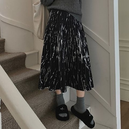 ファッションシンプル配色エレガント韓国系プリーツスカート