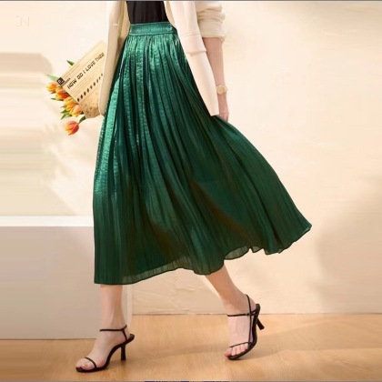 【5色展開】 無地 大人可愛いAライン 美脚効果 ファッション プリーツスカート
