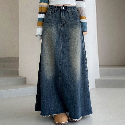 シンプルファッション韓国系Aラインハイウエストデニムスカート